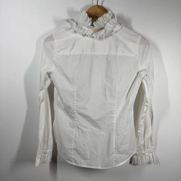 J.Crew Top Women 0 White Ruffle Trim Button-Up Long Sleeve Old Money Career - Picture 4 of 7